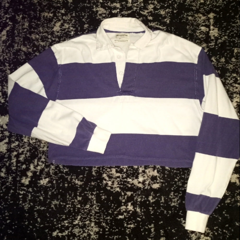 Urban Outfitters Purple and White Cropped Rugby Shirt